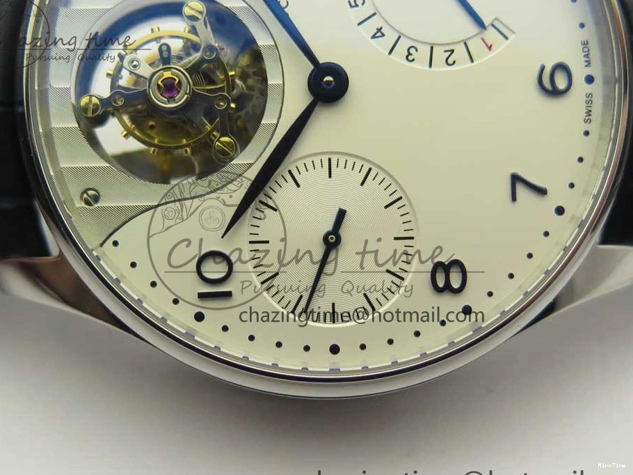 MIROTIME 0506 Portuguese Tourbillon IW5046 SS ZF Best Edition White Dial Blue Markers on Blue Leather Strap Fashionable 7149